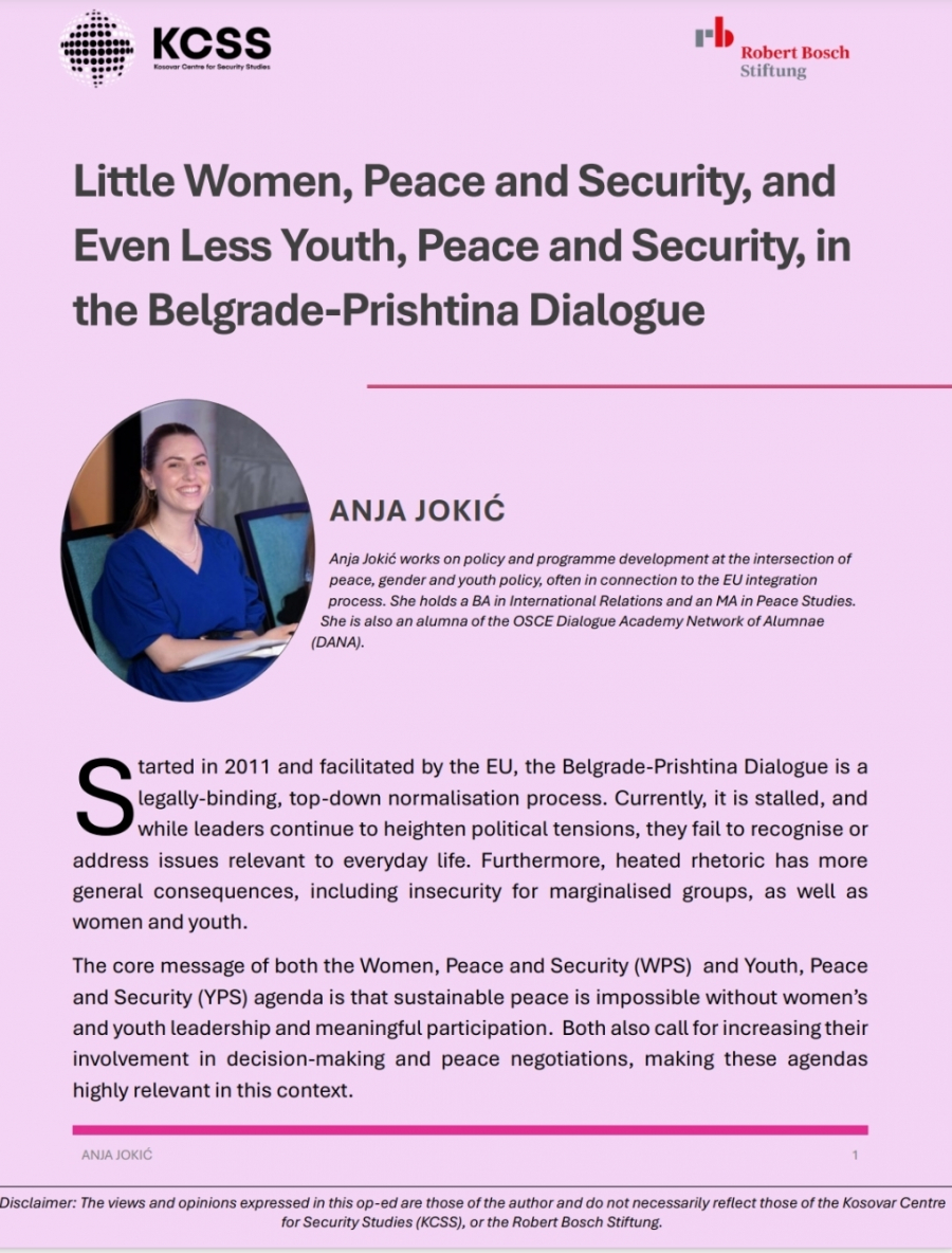 Little Women, Peace and Security, and  Even Less Youth, Peace and Security, in  the Belgrade-Prishtina Dialogue