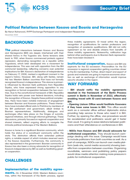 Political Relations between Kosovo and Bosnia and Herzegovina